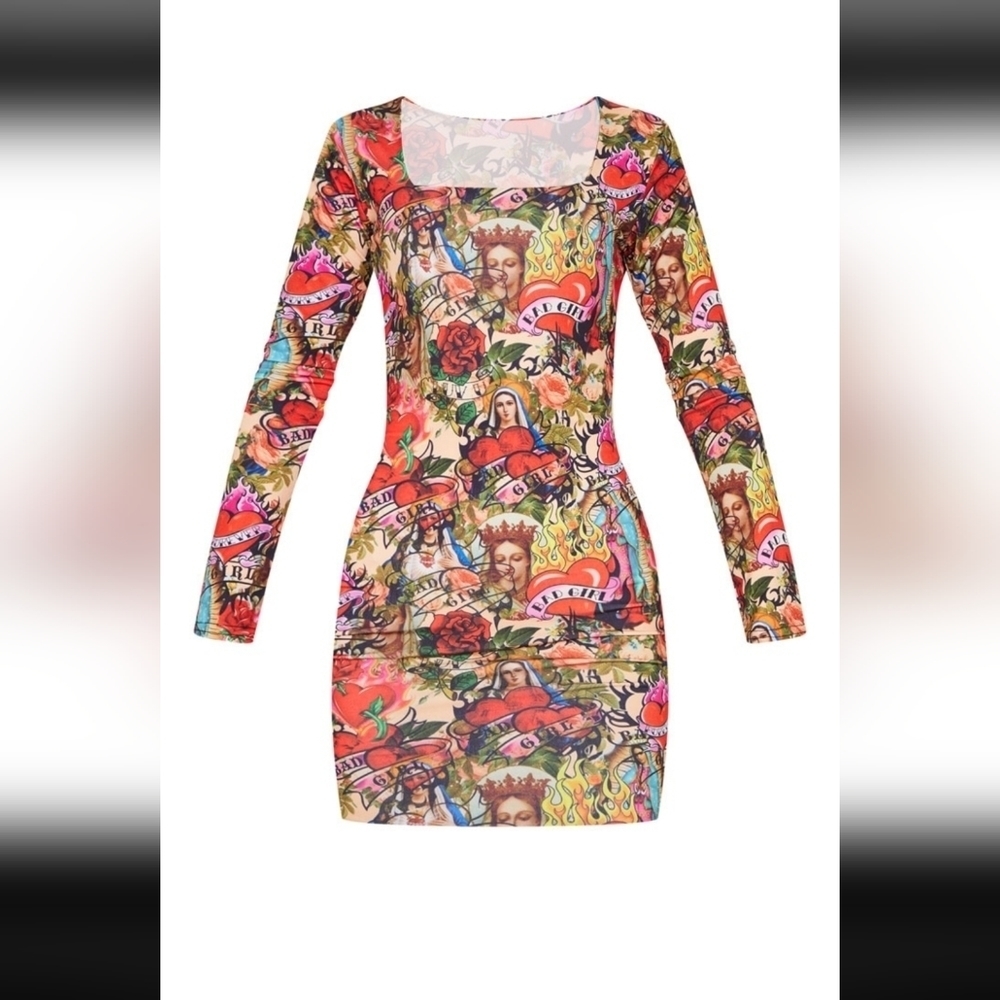 Nwot Multi Color Print Midi Dress